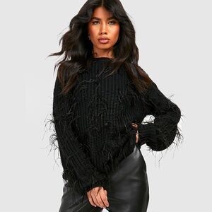 Boohoo All Over Feather Trim Jumper in Black